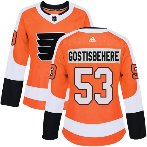 Adidas Philadelphia Flyers #53 Shayne Gostisbehere Orange Home Authentic Women Stitched NHL Jersey